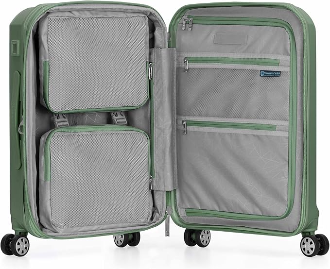 Traveler's Choice Pagosa Indestructible Hardshell Expandable Spinner Luggage, Green, 22-Inch Carry-on