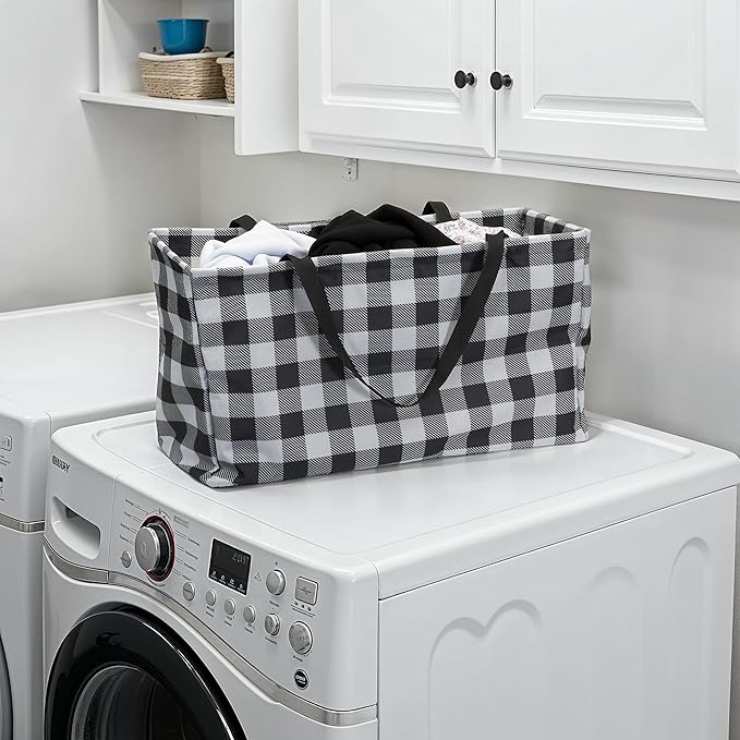 Household Essentials Black and White Plaid Krush Container All-Purpose Utility Tote