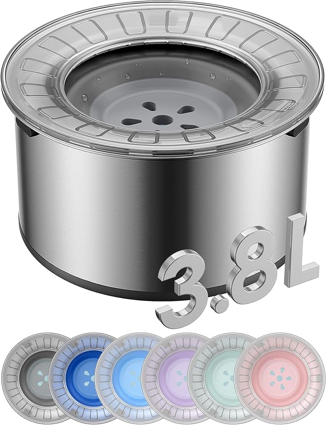 1 Gallon Large Dog Water Bowl No Spill,【Anti Digging Lid & Rubber Bottom】 Spill Proof Dog Bowl, Anti Splash Mess Dripless Slow Drinking Stainless Steel Water for Sloppy Messy Drinkers Car