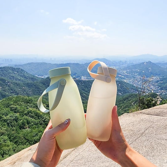 BLUE GINKGO Collapsible Water Bottle – Lightweight, Foldable Silicone Bottle for Travel, Hiking, and Camping (16.9oz, Made in Korea, Sand Beige)