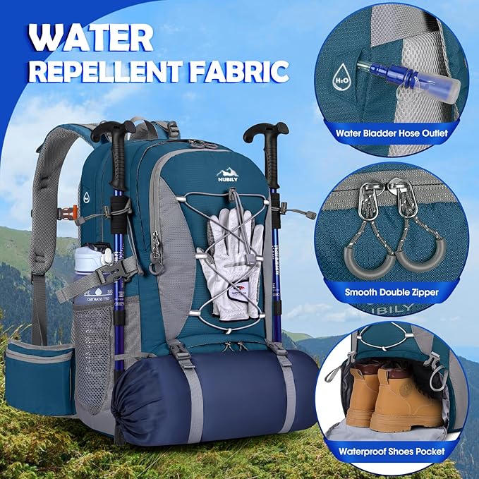 NUBILY 50L Hiking Backpack Waterproof Camping Backpack for Men Women Lightweight HIking Daypack Outdoor Travel Daypack
