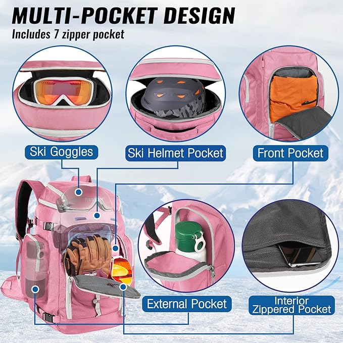 Ski Boot Bag, 65L Durable Travel Backpack, 1680D Nylon Waterproof Snowboard Boot Bag, Skiing and Snowboarding Travel Luggage for Helmet, Goggles, Gloves, Outerwear & Accessories