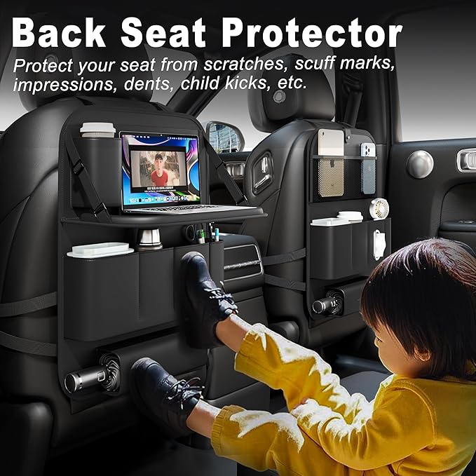 Car Seat Organizers,Multi-functional Back Seat Protectors, Storage Pouches, Child kicking prevention and Tray Holders (for Cars, Kids, Seat Back and Rear Seats) (Black, 1 Pcs)