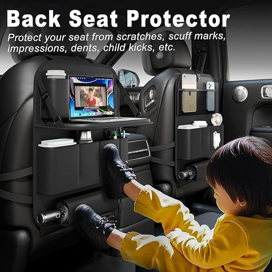 Car Seat Organizers,Multi-functional Back Seat Protectors, Storage Pouches, Child kicking prevention and Tray Holders (for Cars, Kids, Seat Back and Rear Seats) (Black, 1 Pcs)