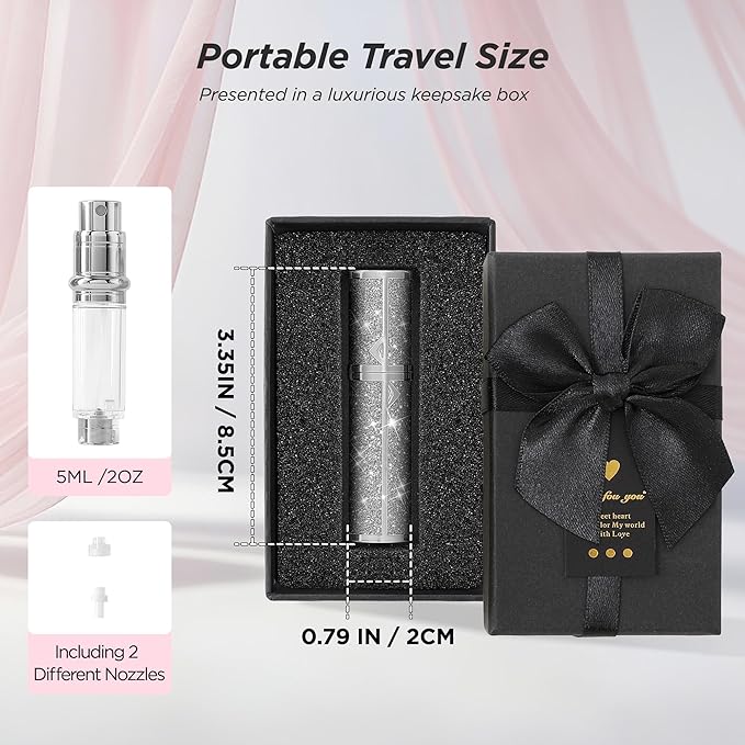 Travel Perfume Bottle Refillable, Sparkle Perfume Atomizer Leak-Proof Portable 5ML Mini Empty Atomizer Sprayer Bottle for Traveling and Outgoing (Silver, 5ML)