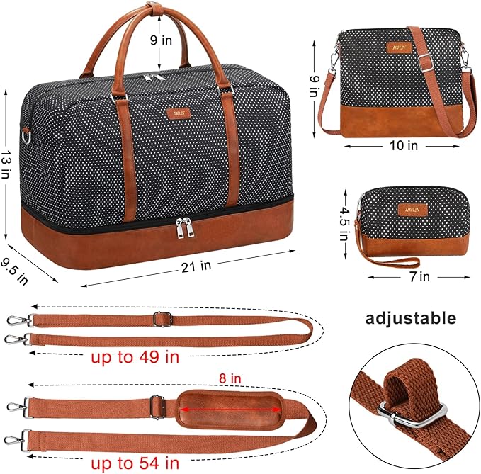 IBFUN Weekender Bags for Women, 21" Weekender Travel Bag, Travel Duffle Bag with Shoe Compartment Carry on Overnight Duffel Bag for Weekend Travel Business Trip, 3PCS