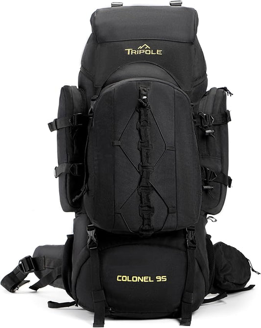 Tripole Colonel 95 Litres Internal Frame Rucksack + Detachable Day Pack, Rain Cover, Black