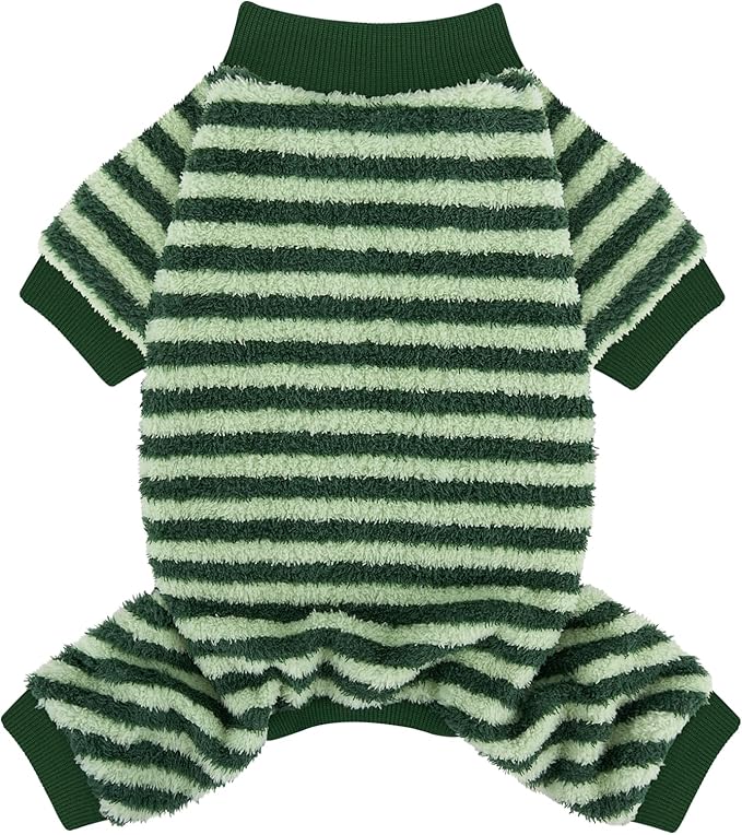 XPUDAC Stripe Dog Sweater Fleece Dog Pajamas Winter Pet Clothes for Small Medium Dogs Girl Boy Doggy Apparel for Cold Weather, Stripe Green, 2XL