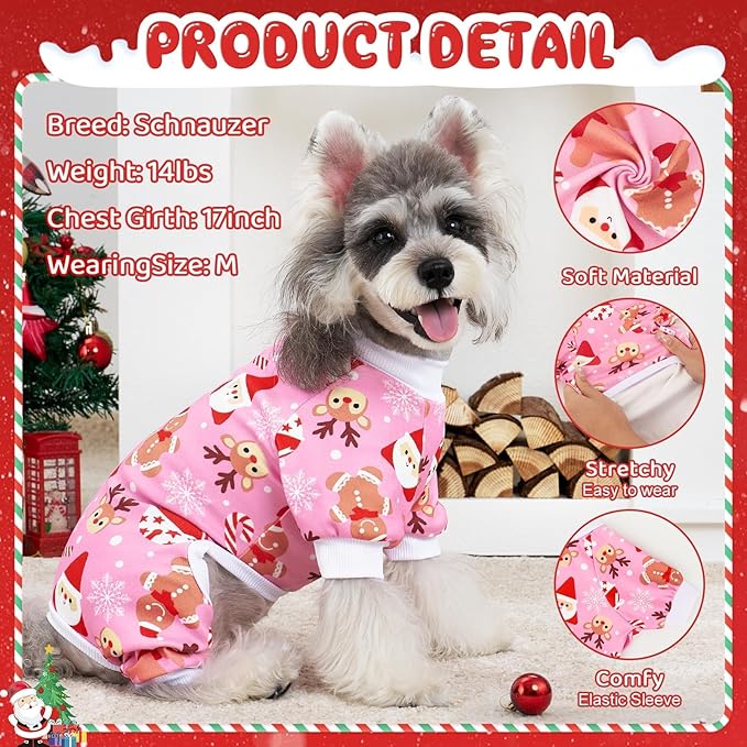 XPUDAC 4 Pack Christmas Dog Pajamas Comfy Dog Clothes for Small Medium Dogs Girl Boy Holiday Pet Outfit Puppy Onesie Cat Pjs Jammies, L
