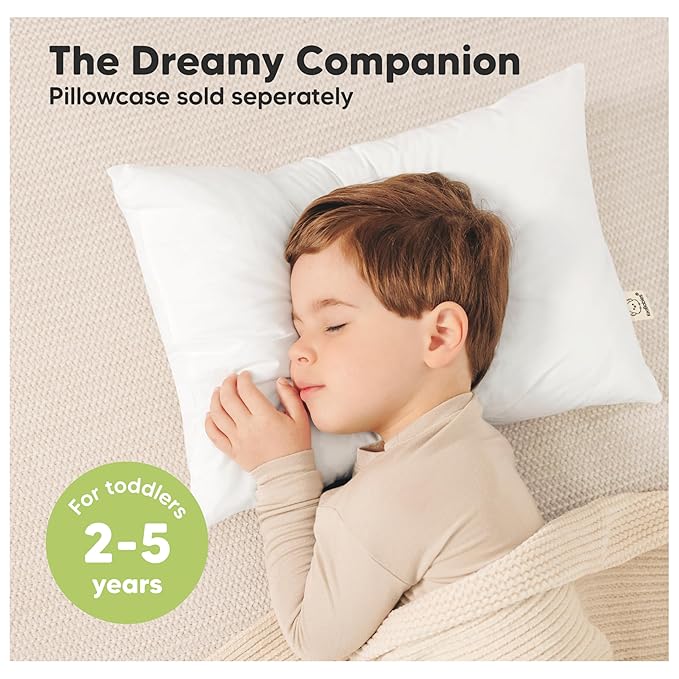 KeaBabies 2-Pack Toddler Pillow 14x20 - Soft Organic Cotton Kids Travel Bed Pillows for Sleeping, School, Nap, Machine Washable, Toddlers 2 to 5, Pillowcase Sold Separately (Soft White)