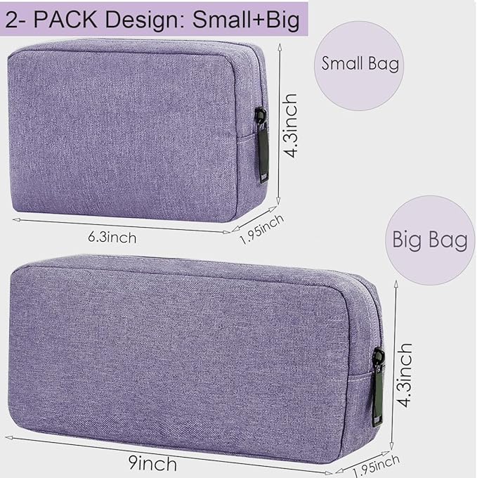 Electronic Organizer Travel Case, Electronic Accessories Storage Bag, Portable Waterproof Cable Organizer Bag for Laptop Charger Mouse, USB, Cord, Power Bank, Earphone, Pen(Small+Big,Purple)