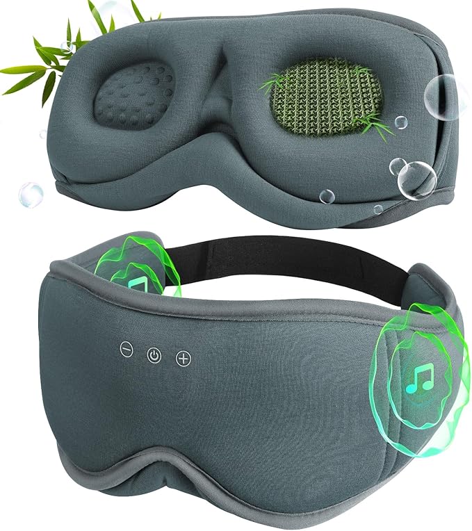 Sleep Mask with Headphones Bluetooth 5.4，LC-dolida 2025 New 3D Bluetooth Sleep Mask Headphones with Soft Bamboo Cotton for Side Sleepers Women Men, Sustainable Luxury for Better Sleep