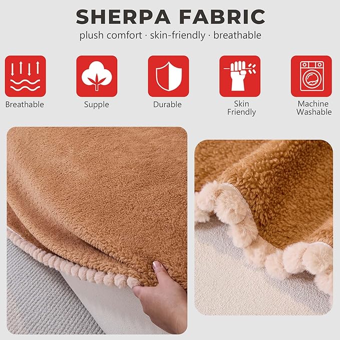 Sherpa Fleece Couch Cover for 3 Cushion Sofa, Brown, 71" x 134" - Pet Proof Sofa Covers Heavy Duty Scratch Resistant Pet Friendly Furniture Cover - Easy Install, Machine Washable