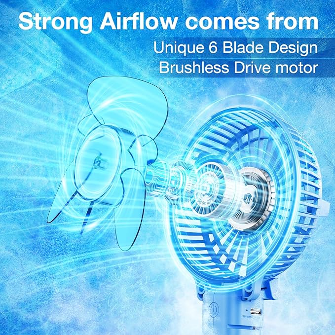 VersionTECH. Portable Handheld Fan, Powerful+Durable+4000mAh+180° Foldable, Mini Table Fans with USB Rechargeable Battery Operated Cooling Accessories for Personal Use, Travel, Office Blue
