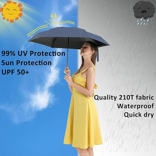 BAODINI Small UV Protection Travel Umbrella Compact for Rain and Sun UPF 50+ Windproof Portable 42 inch Umbrella for Women and Men
