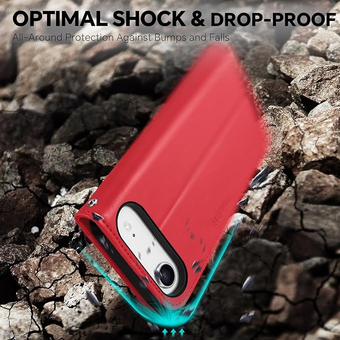 TUCCH 2-in-1 Removable Case Wallet for iPhone Air (6.5") 2025, Detachable Wrist Strap, 4 Card Holders RFID Blocking, Wireless Charging, Stand, Magnetic, PU Leather, Shockproof Folio Cover, Red