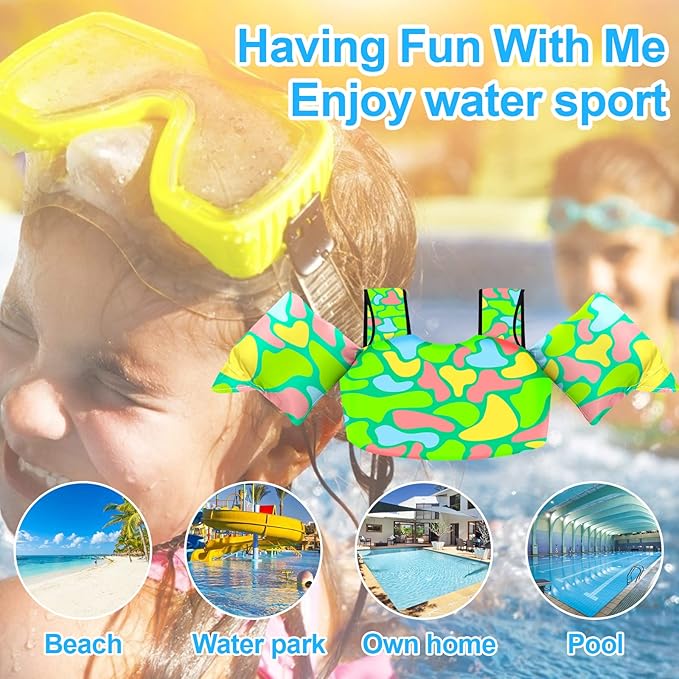Chriffer Kids Swim Vest Life Jacket for 30-55 Pounds Boys and Girls, Toddler Floaties with Shoulder Harness Arm Wings for 2,3,4,5,6,7 Years Old Baby
