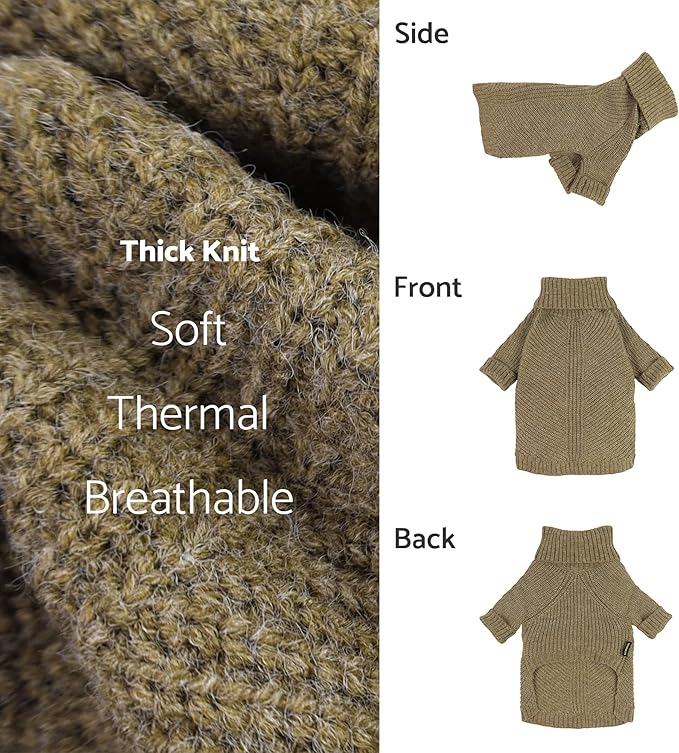 Fitwarm Thermal Knitted Dog Sweater Doggy Winter Coat Pet Clothes Doggie Turtleneck Jacket Puppy Outfits Cat Sweatsuit Sage Green Small