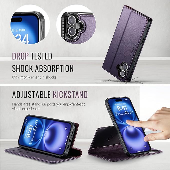 PlusnapX Wallet Case for iPhone 17 Compatible with Magsafe, 2-in-1 PU Leather Flip RFID Blocking Card Holder Stand Shockproof Magnetic Detachable Cover for iPhone 17 Case 6.3", Fashion Purple