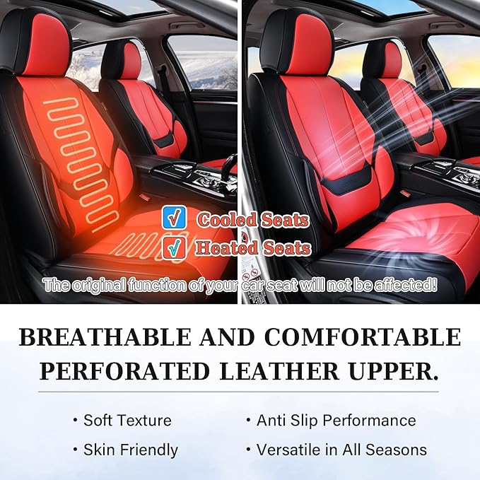 Coverado Seat Covers, Car Seat Covers Front Seats, Car Seat Cover, Car Seat Protector Waterproof, Car Seat Cushion Nappa Leather, BlackRed Seat Covers Carseat Cover Universal Fit for Most Cars