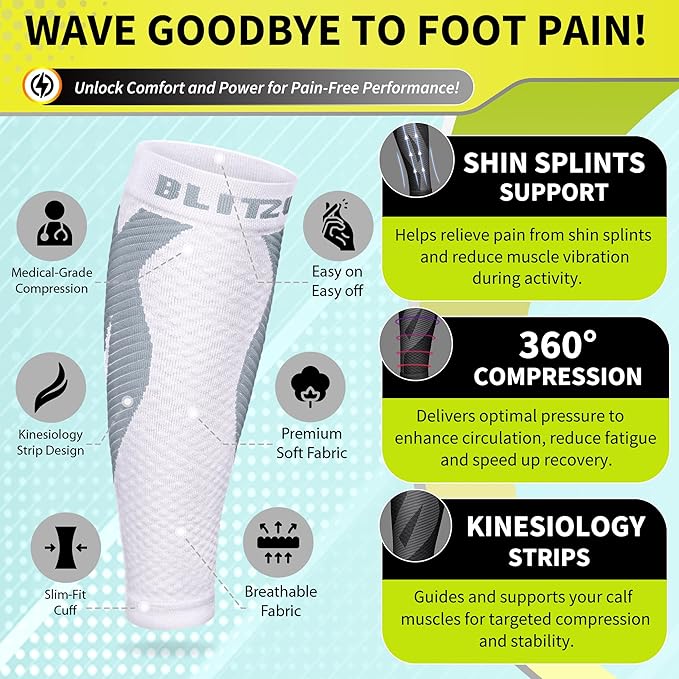 BLITZU Calf Compression Sleeve for Men & Women Footless Compression Socks Support Runners Leg Sleeve Shin Splints Pain Relief