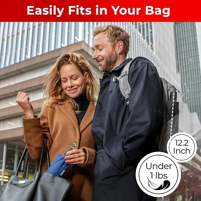 TUMELLA Flip-proof Inverted Travel Umbrella, Small Strong but Light Portable and Automatic Reverse Folding Rain Umbrella, Durable Premium Grip, Fits Car & Backpack