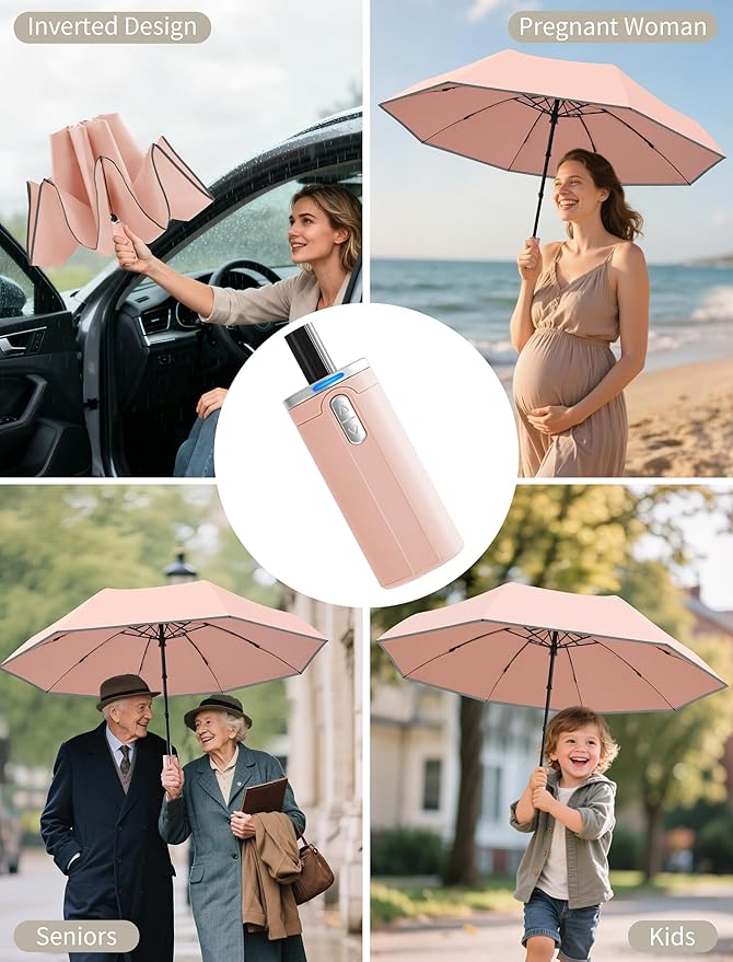 Seniny Electric Travel Umbrella with Intelligent Open Close, Rechargeable Umbrellas for Rain Windproof, Automatic Portable & Compact Umbrella with Reflective Stripe