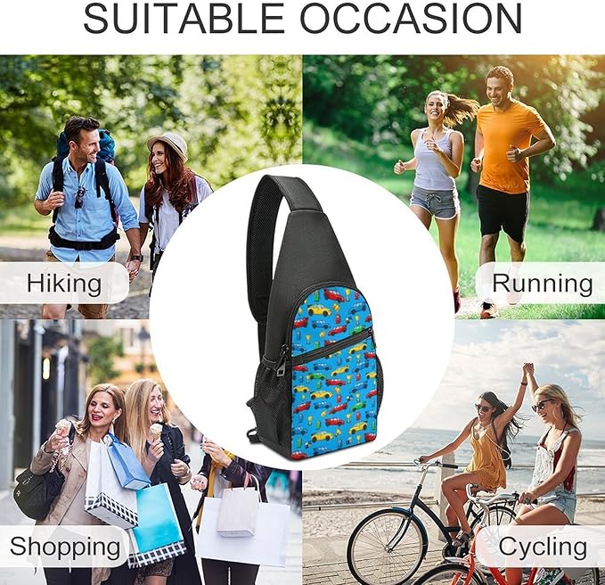 SWEET TANG Anti Theft Sling Chest Bag Shoulder Backpack Race Car Cartoon Cars Crossbody Bags Gym Sack, Polyester Daypack Lightweight for Men Women Travel Gym Sport Hiking