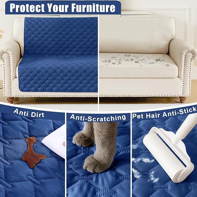 Smiry Waterproof Dog Bed Cover Blanket, Soft Reversible Pet Blanket, Washable Leakproof Cats Dogs Couch Cover for Sofa, Couch, Furniture, Plaid (30x53 Inch, Navy/Blue)