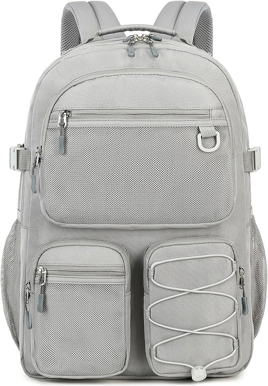 Lohol Water Resistant Daypack with Mulitiple Pockets for School Travel Outdoor College, 15.6 inch Laptop Backpack for Men and Women (Grey)