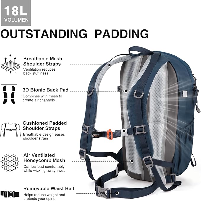 MOUNTAINTOP 18L/25L/40L Hiking Backpack,Lightweight Travel Backpack with Rain Cover for Outdoor Backpacking, Camping