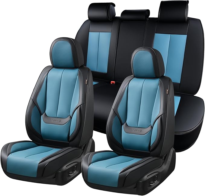 Coverado Car Seat Covers Full Set, Car Seat Protector Waterproof, Nappa Leather Car Seat Cushion, Seat Covers for Cars, Front Seats and Back Universal Fit for Most Cars