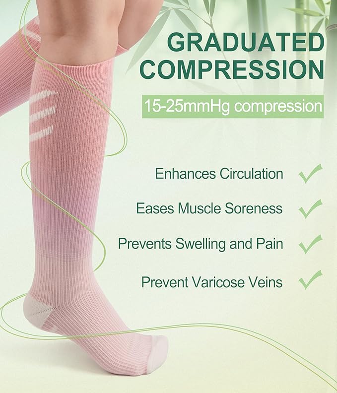 JODUCE 3 Pairs Compression Socks for Women, Bamboo Viscose 15-25 mmHg Knee High Support Socks for Pregnant Nurses Travel