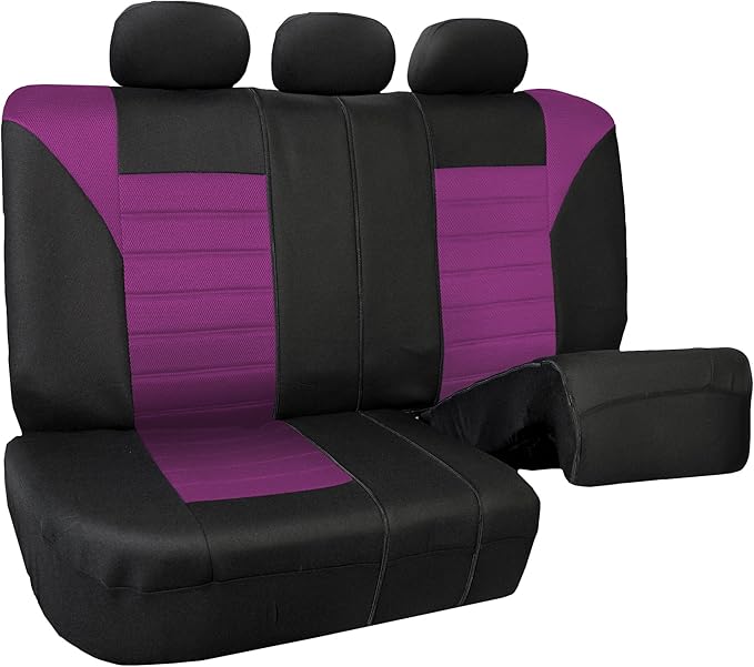 FH Group Automotive Car Seat Covers Rear Set Premium 3D Air Mesh Seat Covers, Airbag Compatible and Split Bench Cover Universal Fit Interior Accessories for Cars Trucks and SUVs - Purple