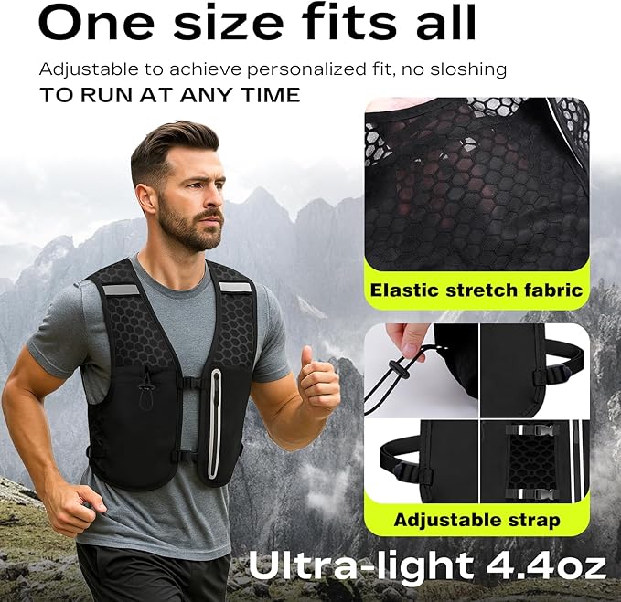 Running Vest for Women Men with 1.5L Water Bag，Lightweight Mesh,Breathable,sweatproof,Adjustable Chest Waist Straps, Large-Capacity Pocket，Reflective Design Hiking Vest for Hiking、 Marathons、Cycling