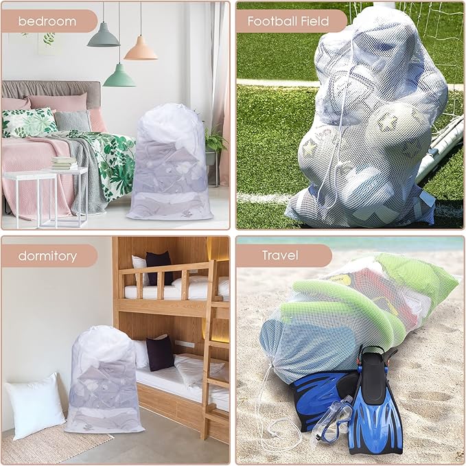 Meowoo Large Mesh Laundry Bag, 24×36inch Heavy Duty Mesh Laundry Bags Drawstring Lockable, Laundry Hamper Liner, Machine Washable, for Travel,Storage, Sports Factories, Dorms, White 1pcs