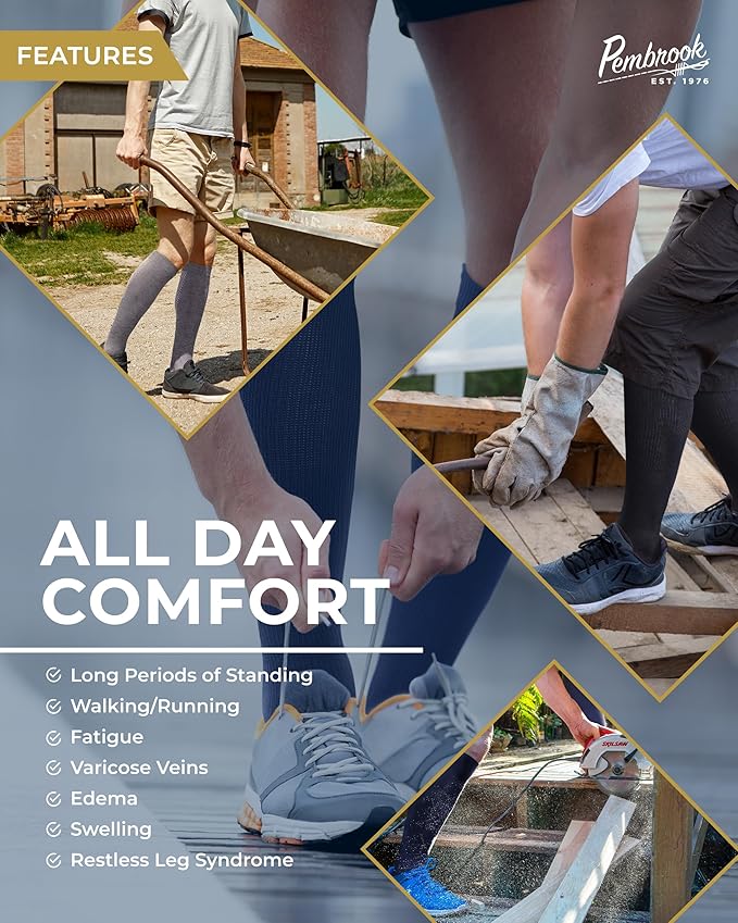 Pembrook Light Compression Socks for Men - 3 Pairs | 8-15 mmhg Compression Dress Socks for Men | Support Socks for Men