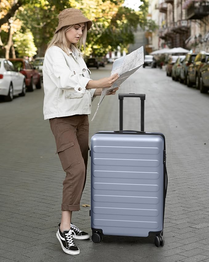 NINETYGO Large Checked Luggage 28 Inch, Checking In Luggage with Smooth Spinner Wheels, Expandable, Hard Shell PC Suitcase, Lightweight Travel Luggage, TSA Approved (Shadow, Rhine Max)