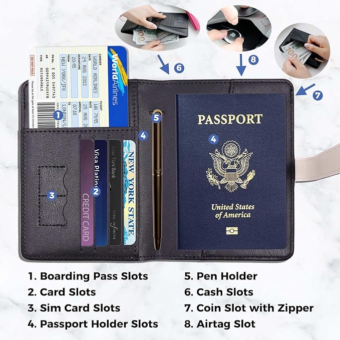 Passport Holder with Airtag for Women/Men,Airtag Passport Wallet for Travel,Cute Passport Holder Rfid Blocking,Travel Wallet for Cards Passport Cover Case