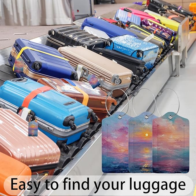 Sunrise Luggage Tag 3 Pack Travel Cruise Luggage Tags for Suitcases, Suitcase Tags Identifiers Bag Tags with Privacy Flap, Baggage Name Tag for Women Men Luggage Backpack Handbag School Bag