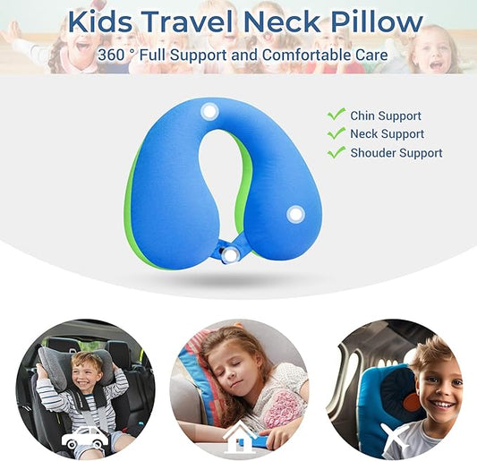 COOLBEBE Kids Travel Neck Pillow, Softly Double Support Neck Pillow for Car & Airplane, Traveling Gifts for Toddler & Children (1, Bluish Green)