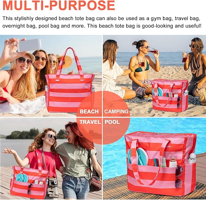 Bluboon Waterproof Beach Tote Pool Bags for Women Ladies Extra Large Carry On Bag With Wet Compartment for Weekender Travel