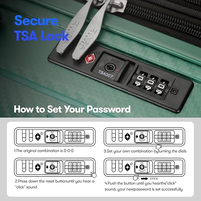 GinzaTravel 20 Inch Carry on Luggage 22x14x9 Airline Approved Hardside Suitcase with Spinner Wheels TSA Lock, 20-Inch, Green