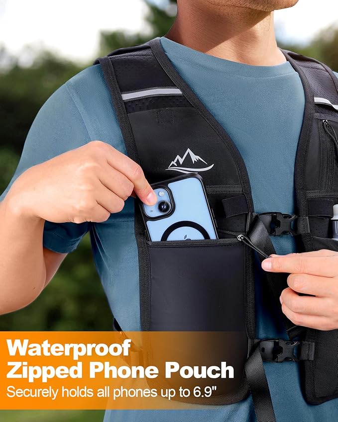 Running Vest for Women Men, Reflective Hydration Vest with Adjustable Waistband & Phone Pocket, Lightweight Breathable Running Water Vest for Jogging Hiking Trail Cycling and Marathon Race