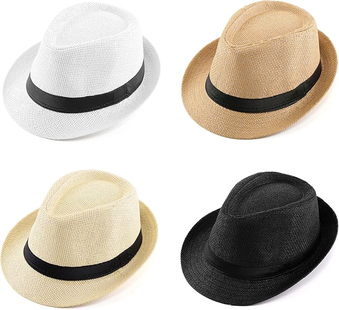 FALETO Unisex Summer Panama Straw Fedora Hat Short Brim Beach Sun Cap Classic