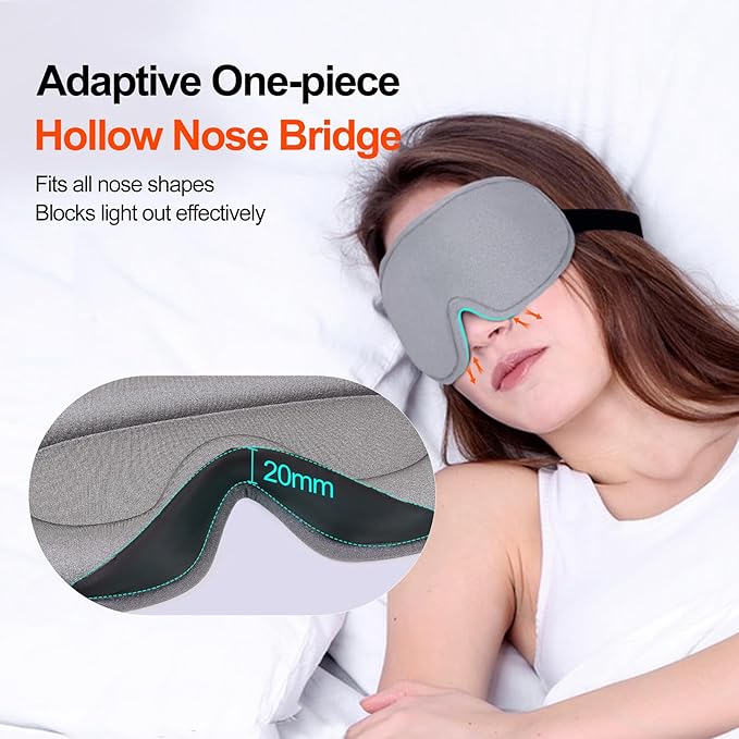 Eye Mask for Sleeping, 3D Contoured Cup Sleep Mask for Men Women, Soft Breathable Blackout Blindfold, Travel Eye Cover, Night Sleeping Mask with Adjustable Buckle for Side Sleeper (Grey, 1 Pack)