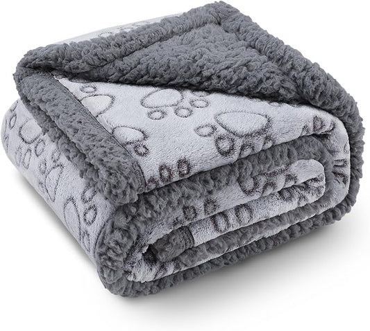 Luciphia Waterproof Pet Blankets for Couch Sofa Bed Cover Liquid Pee Proof Washable Soft Fluffy Large Dog Blanket Reversible Furniture Protection Paw Grey Small（40" x 28"）