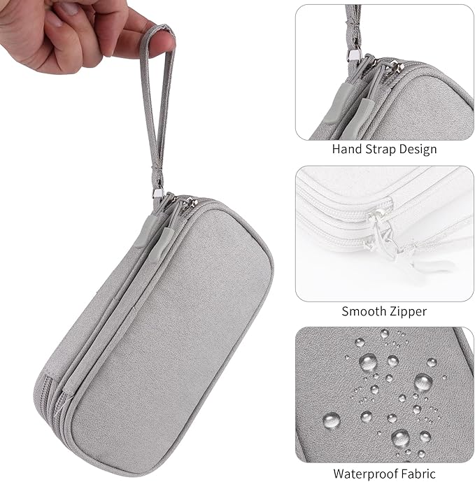 JIAKAI Travel Cable Organizer - Electronics Accessories Bag, Universal Electronic Organizer for Cables, Chargers, Phones (Double Layer - Grey)