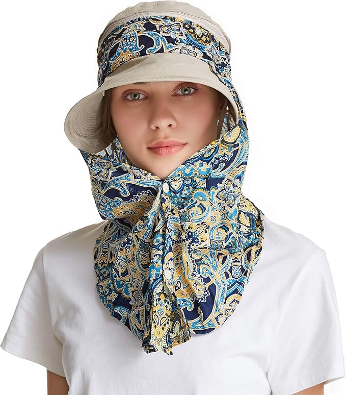 icolor Women Sun Hats UPF 50 Sun Protection Hat Summer Outdoor Neck Shield Flap Visor Hat Ponytail Hats Wide Brim Beach Hat