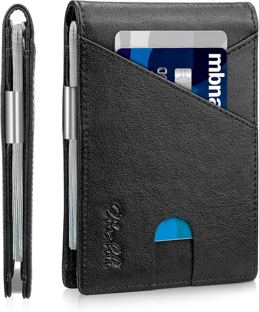 Zitahli Wallet for Men - with Money Clip Slim Leather Slots Credit Card Holder RFID Blocking Bifold Minimalist Wallets with Gift Box